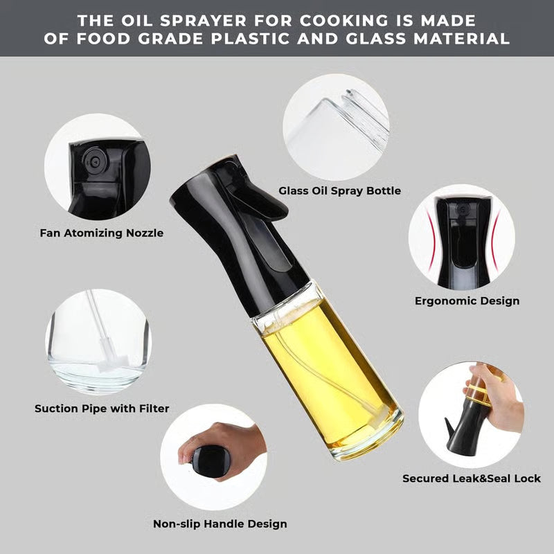 3 Piece 200ml Oil Spray Bottles Black Kitchen Mist Sprayer for Cooking BBQ