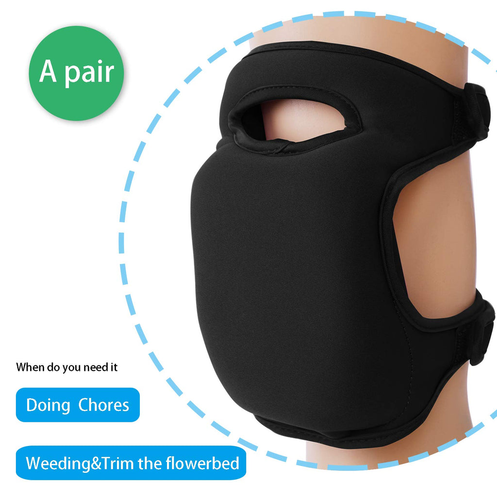 1 Pair Black Gardening Knee Pads Anti-Slip Cushioned Protective Kneepads Adjustable