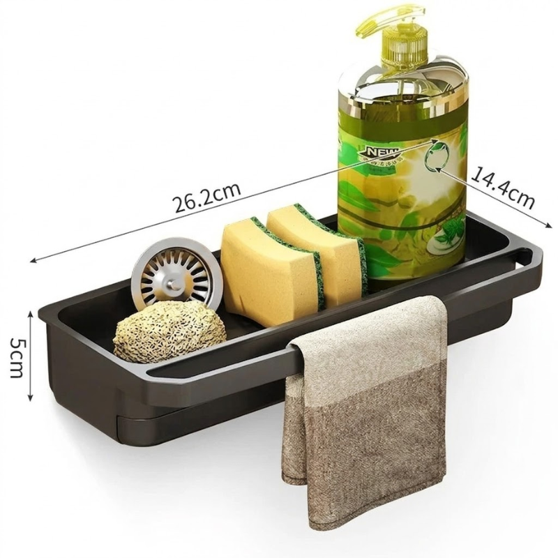 Kitchen Sink Organizer Drain Rack Self Draining Sponge Soap Holder Black