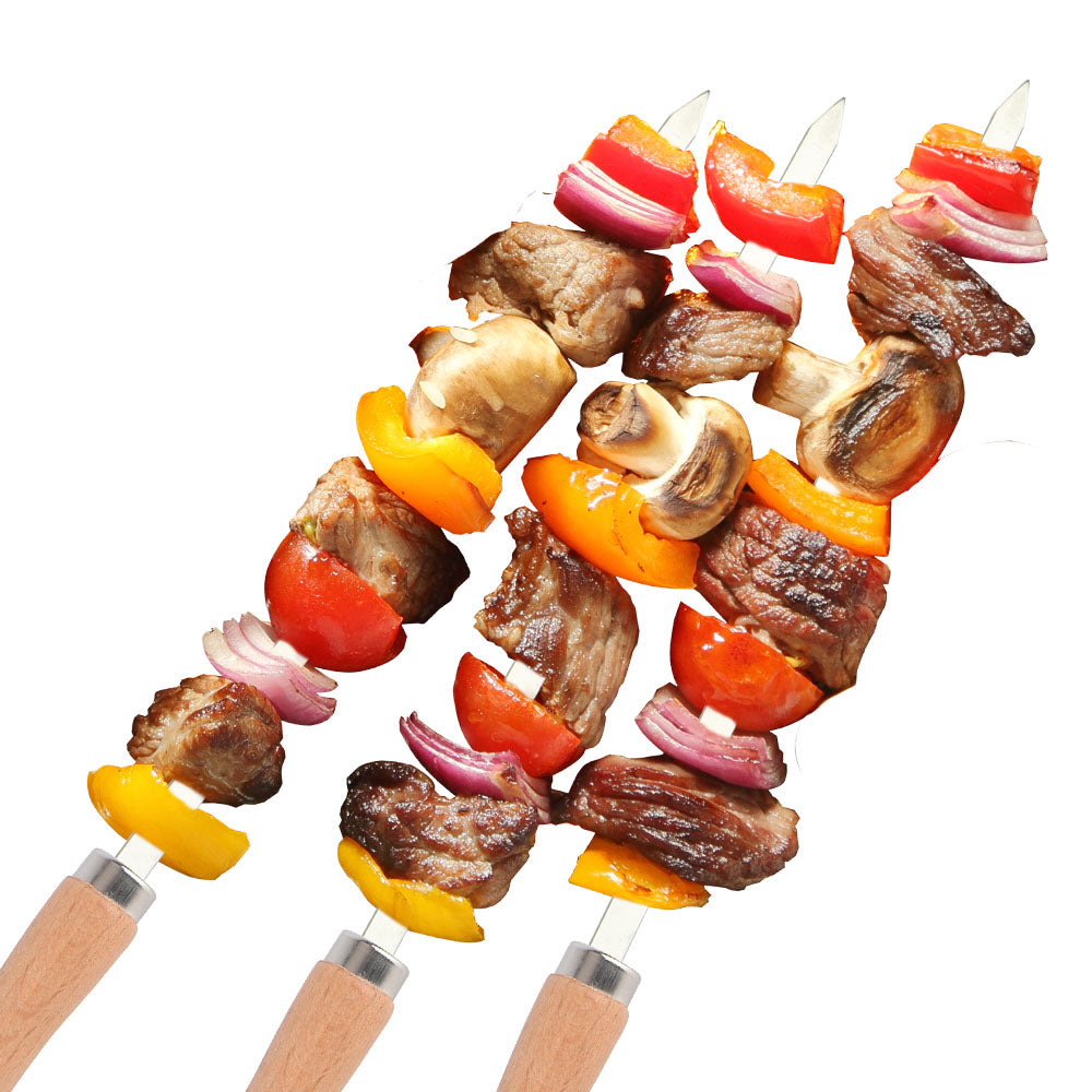 6 Piece Stainless Steel BBQ Skewers with Wooden Handles Grilling Set