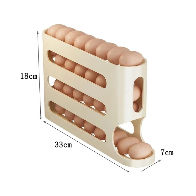 4 Layer Yellow Egg Storage Box Automatic Rolling Refrigerator Organizer Rack
