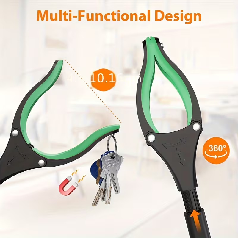 32 Inch Green Heavy Duty Garbage Grabber with 360° Rotating Clamp Foldable Reaching Tool