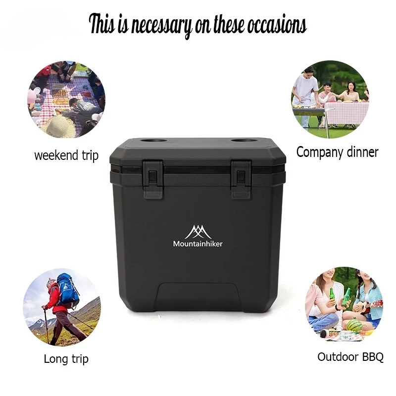 Portable 38L Insulated Cooler Box with Wheels Outdoor Trolley Refrigerator Black for Camping BBQ