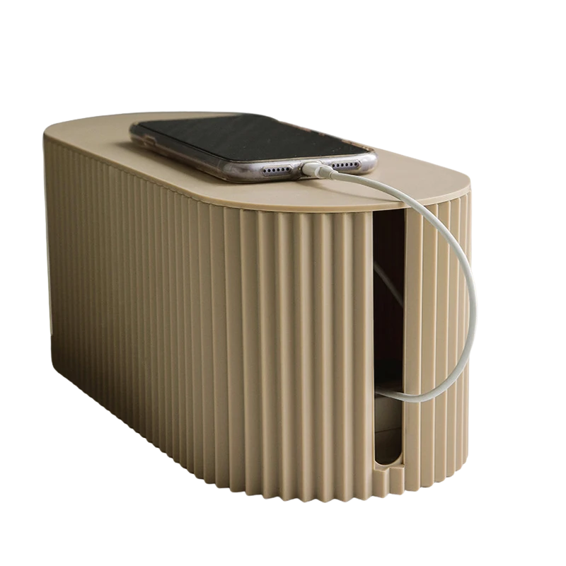 Cable Management Box Brown Wire Storage Organizer for Desk and Router