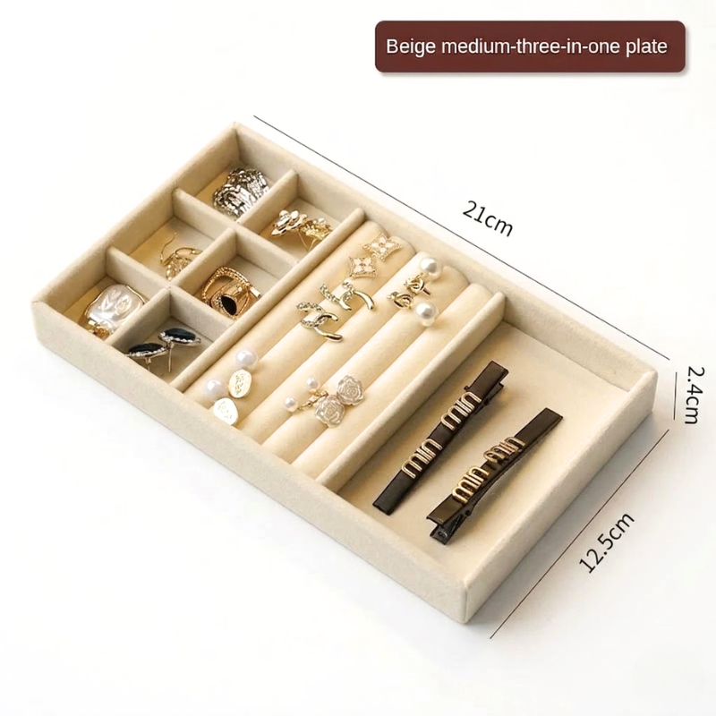 3-in-1 Wooden Jewelry Storage Tray Drawer Style Organizer Partitioned Ring Earring Holder