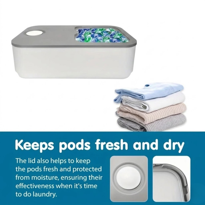 Laundry Pod Storage Container with Sliding Lid Light Gray Plastic Organizer Box