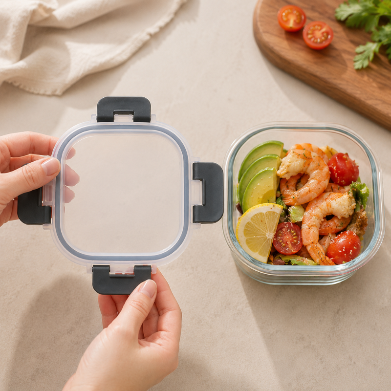 800ml Square Glass Food Storage Container with Lid Microwave Freezer Dishwasher Friendly