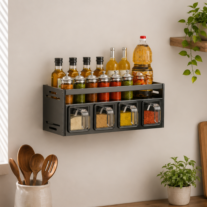 Multi Layer Kitchen Spice Rack Organizer with Seasoning Containers and Storage Shelf 35cm