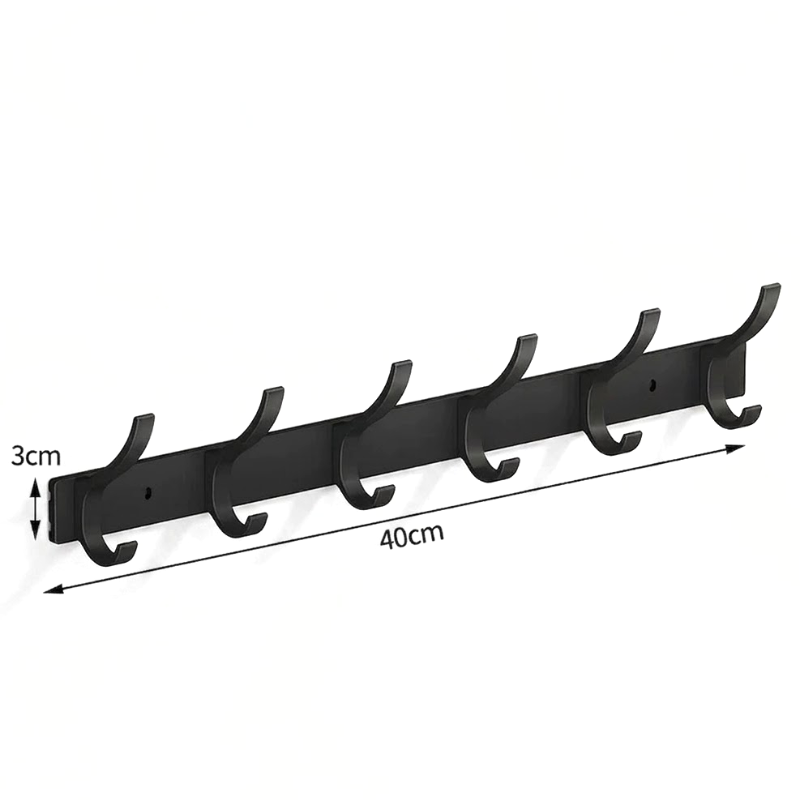 6 Hook Wall Mounted Coat Hook Rack Aluminum Towel Hanger Black