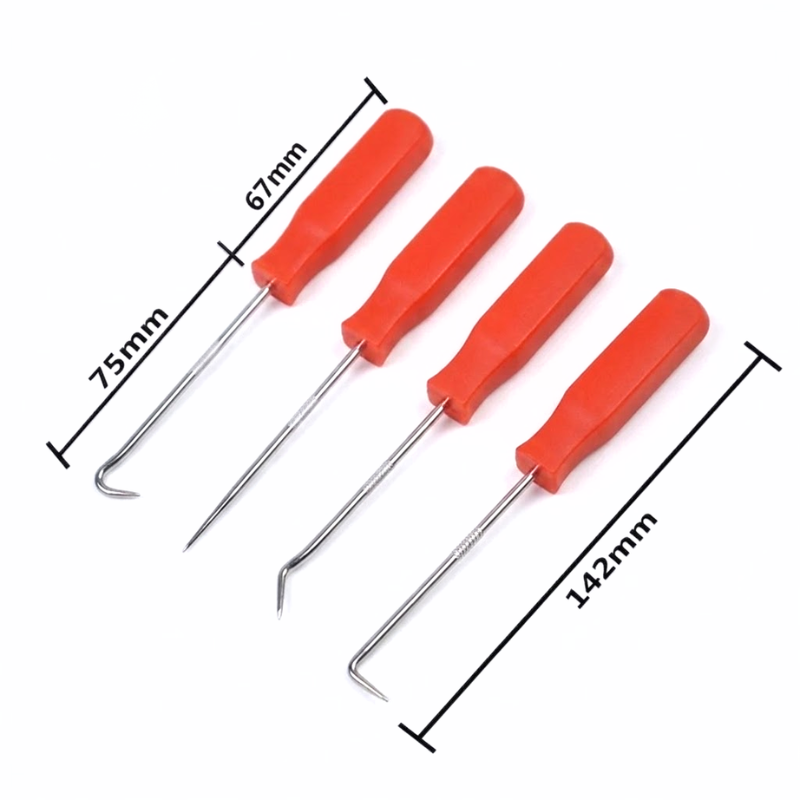 4 Piece 14.2cm Pick and Hook Tool Set O-Ring Seal Remover Precision Repair Tools Red