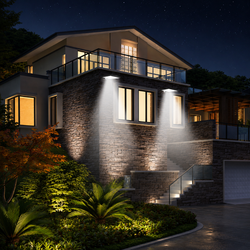 48 LED Solar Powered Wall Light with Motion Sensor Remote Control IP65 Waterproof with Pole