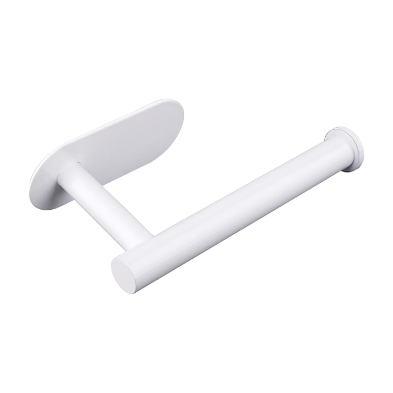 White Kitchen Paper Towel Holder Adhesive Wall Mounted Tissue Roll Rack