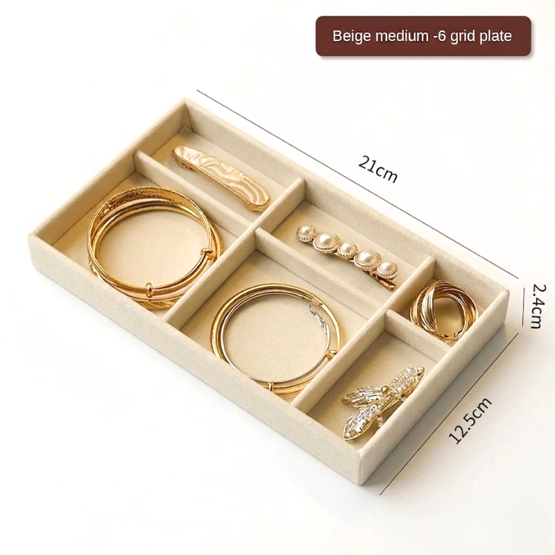 6 Grid Wooden Jewelry Storage Tray Drawer Style Organizer Partitioned Ring Earring Holder