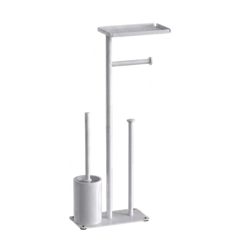 Floor Standing Toilet Paper Holder Stand with Brush Storage Bathroom Rack White