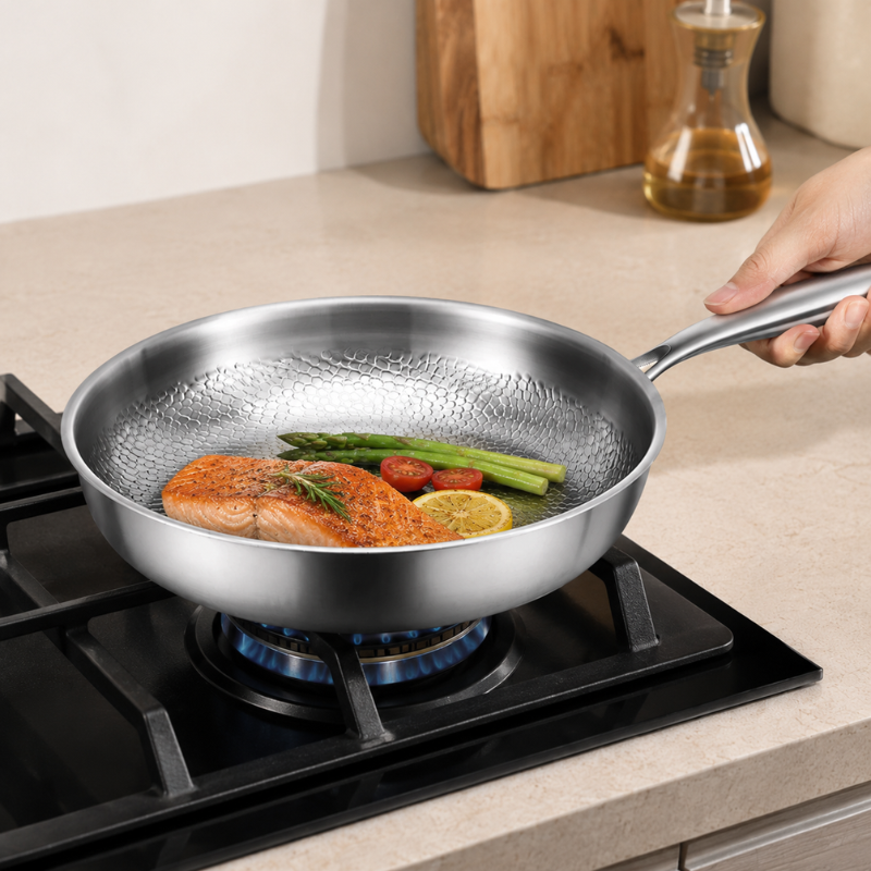 26cm Pure Titanium Frying Pan with Hammer Pattern Surface for Induction and Gas Cooktops
