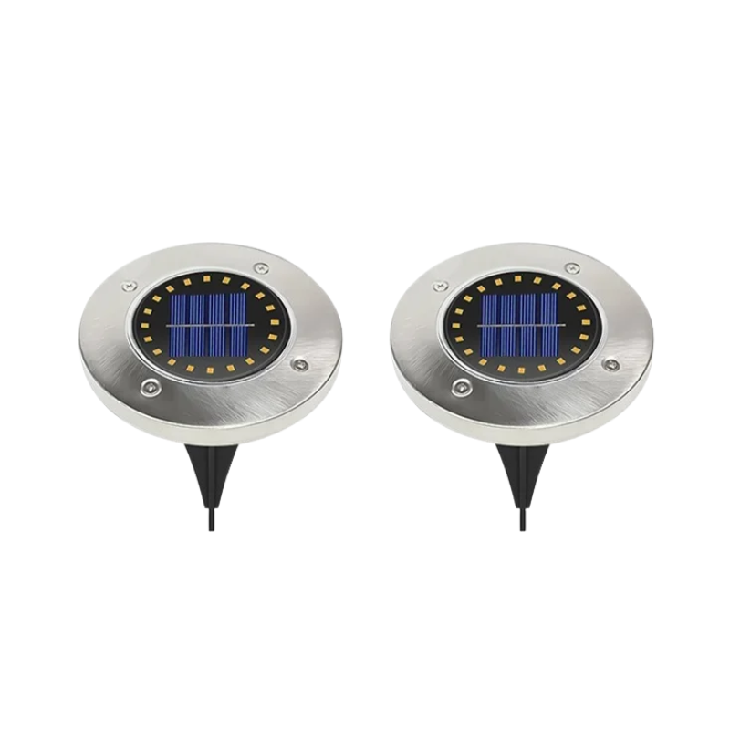 2 Piece 20 LED Solar Disc Light Warm Light IP65 Garden Underground Path Light
