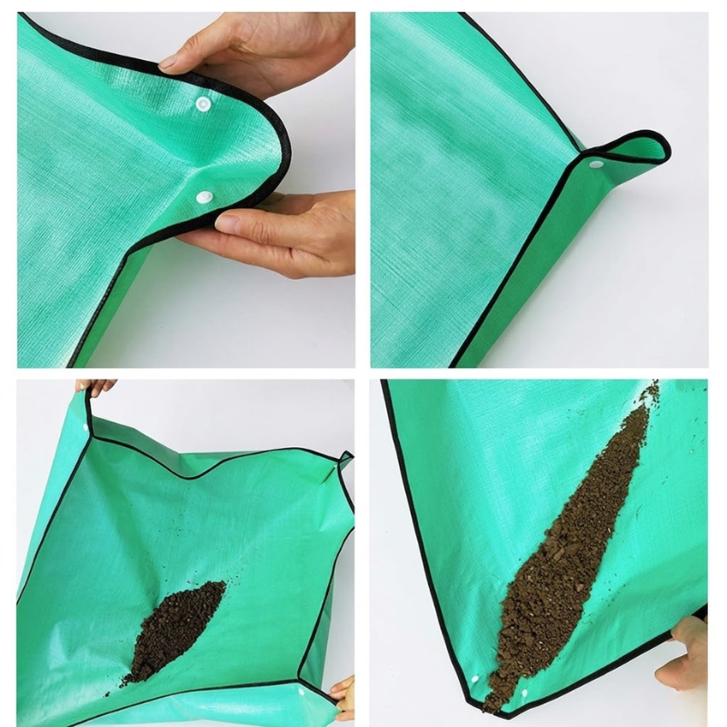 100x100cm Waterproof Planting Mat Foldable Gardening Potting Pad with Snap Corners
