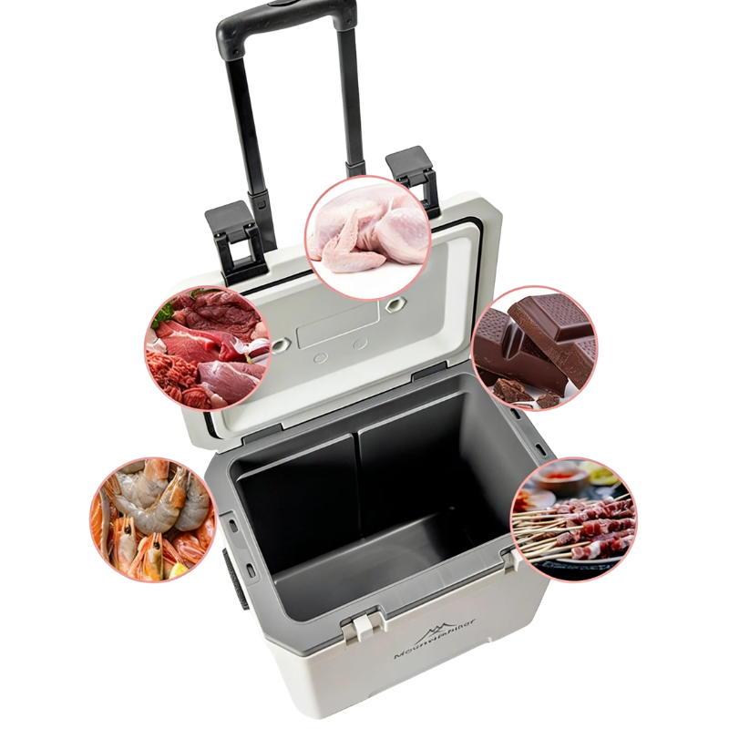 Portable 38L Insulated Cooler Box with Wheels Outdoor Trolley Refrigerator White for Camping BBQ