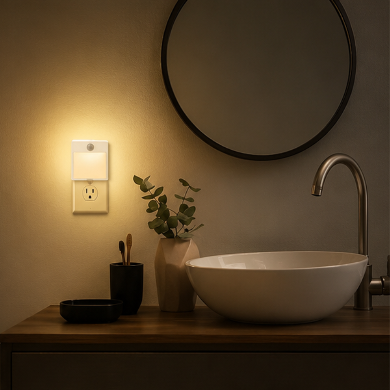 AU Plug LED Motion Sensor Night Light Adjustable Brightness Warm and White Light