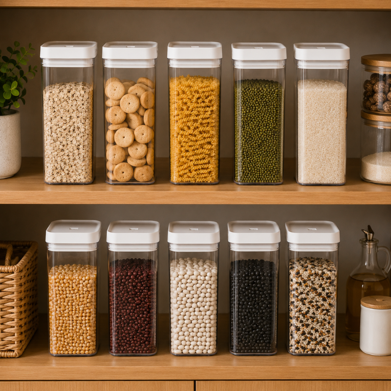 1800ml Transparent Pasta Storage Box Plastic Dry Food Container with Lid