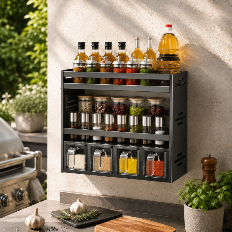 Multi Layer Kitchen Spice Rack Organizer with Storage Containers and Countertop Shelf 32cm