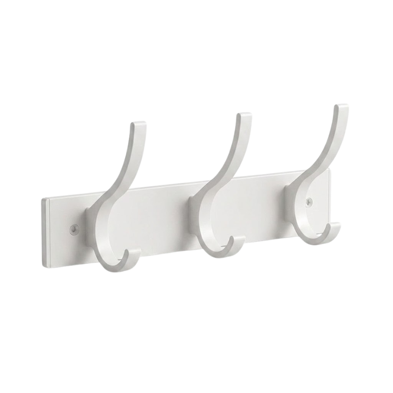 3 Hook Wall Mounted Coat Hook Rack Aluminum Towel Hanger White