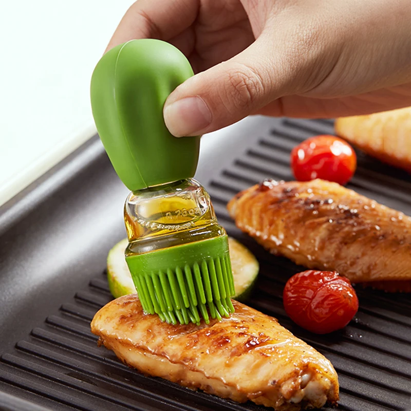 Oil Bottle with Silicone Brush Red Green BBQ Cooking Oil Dispenser