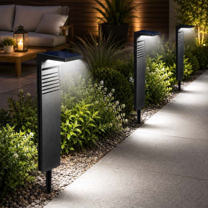 2 Piece Solar Powered Garden Pathway Light Waterproof Outdoor Landscape Lawn Light White