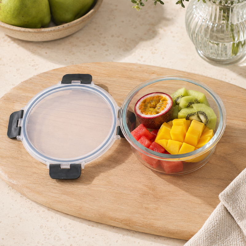 950ml Round Glass Food Storage Container with Lid Microwave Freezer Dishwasher Friendly