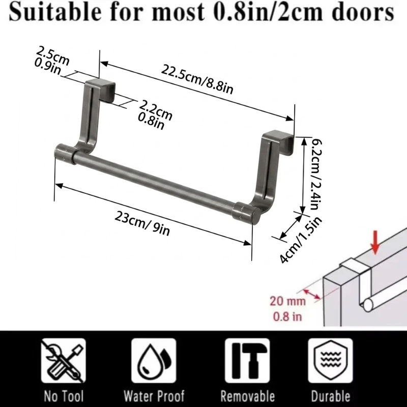 23CM Gray Over Cabinet Towel Rack Stainless Steel Dishcloth Holder Hanging Rack