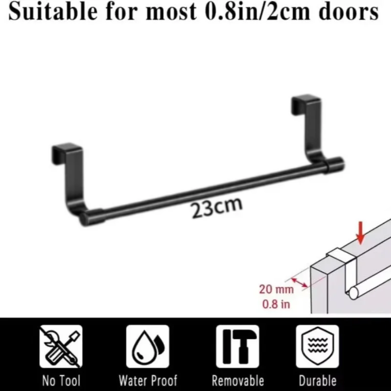 23CM Black Over Cabinet Towel Rack Stainless Steel Dishcloth Holder Hanging Rack