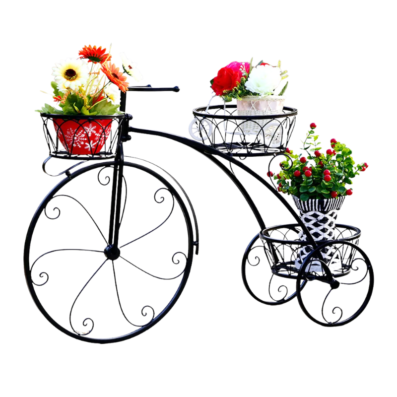 3 Tier Bicycle Plant Stand Wrought Iron Tricycle Flower Pot Holder Indoor Outdoor Black