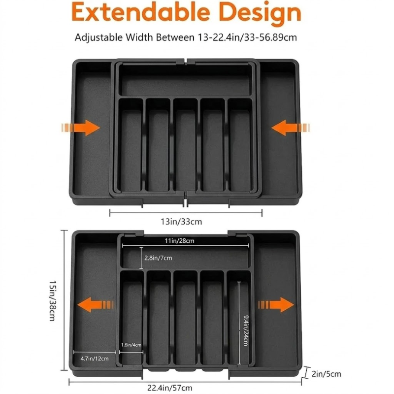 Adjustable Flatware Organizer Expandable Plastic Cutlery and Utensil Drawer Tray