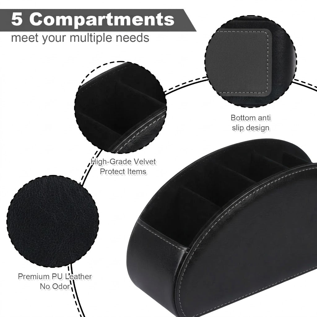Black Remote Control Holder 5 Compartments Desktop Organizer Storage Box