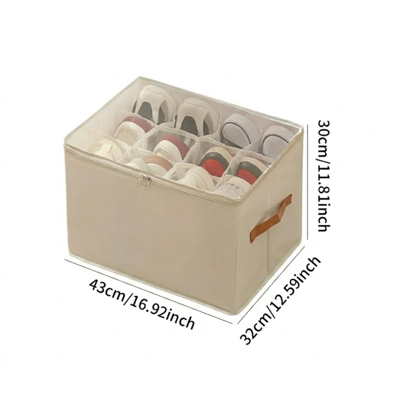 12 Grid Beige Foldable Clothing Organizer Box Wardrobe Storage Bin with Lid