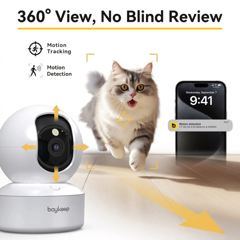 2K Smart Indoor Security Camera 360° Pan Tilt WiFi with Night Vision and Two Way Audio
