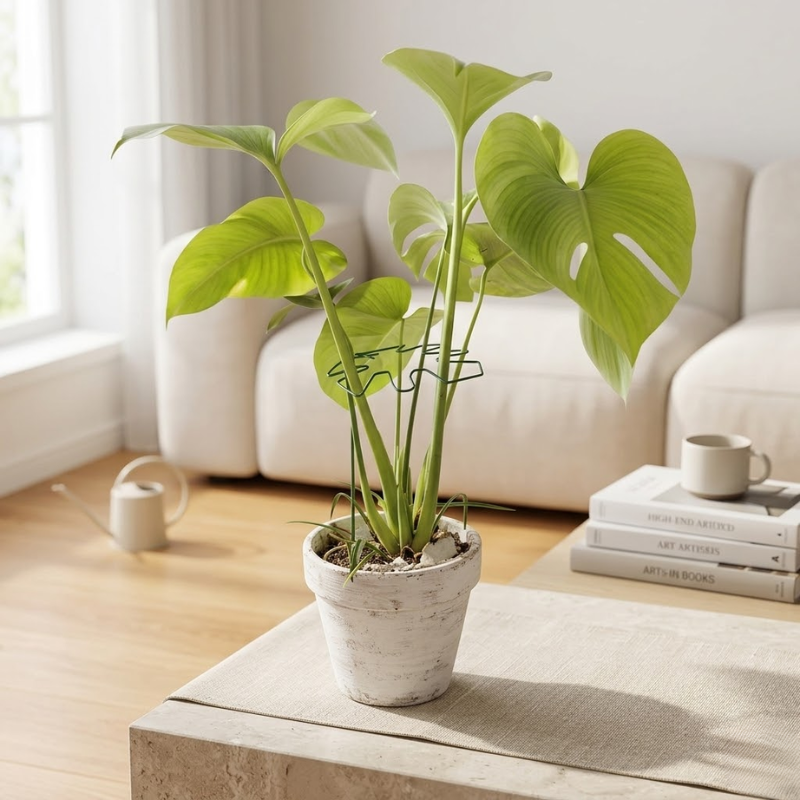 16cm Small Metal Plant Stem Support Green Monstera Climbing Stabilizer Decorative Leaf Design