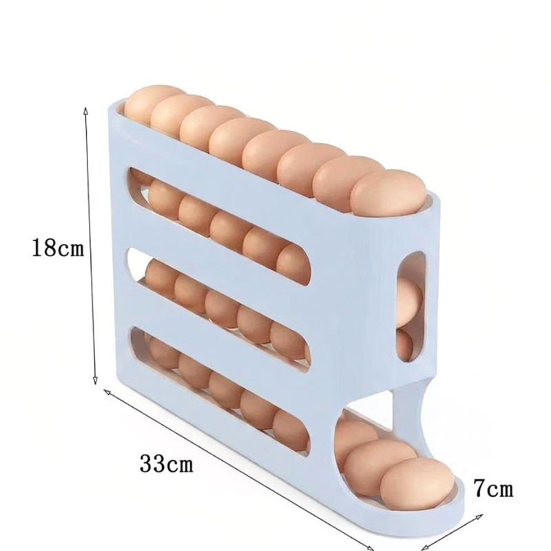4 Layer Gray Egg Storage Box Automatic Rolling Refrigerator Organizer Rack