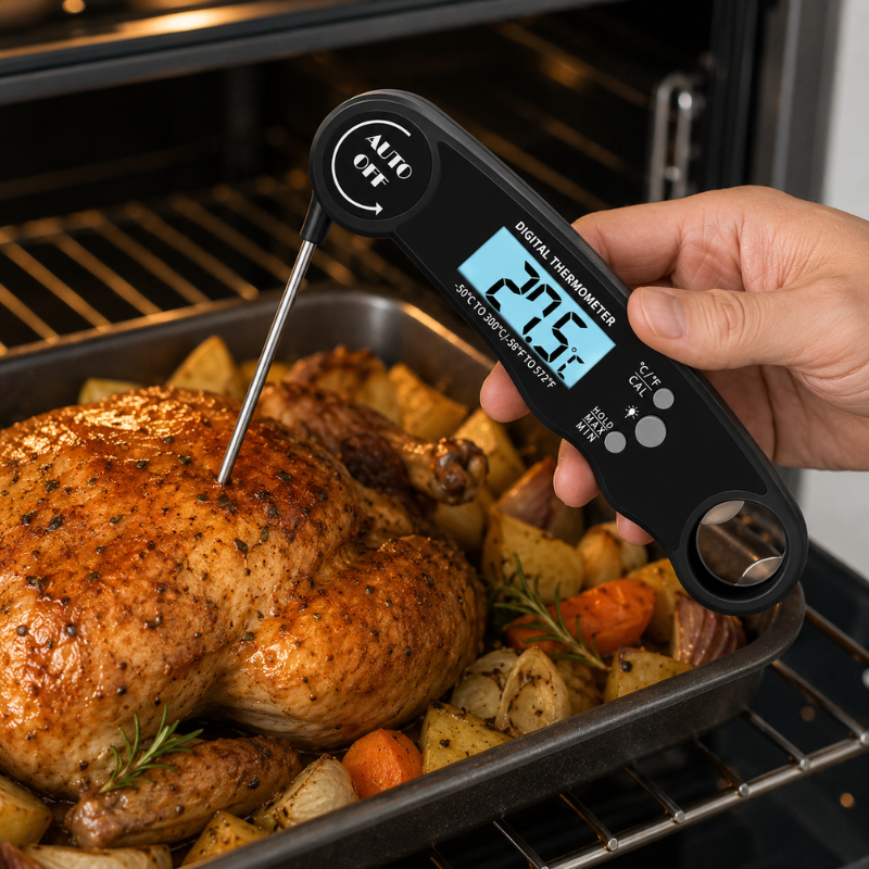 Portable Digital Kitchen Thermometer with Foldable Probe for Meat BBQ Oven and Cooking