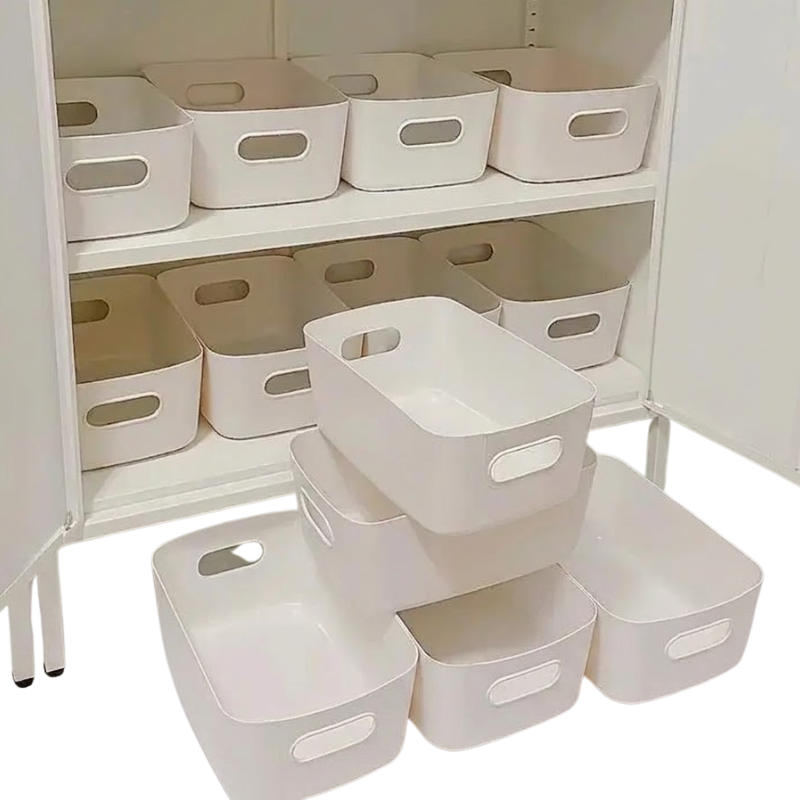 10PCS Stackable Plastic Storage Boxes Open Top Organizer Bins for Desktop Shelf Cabinet