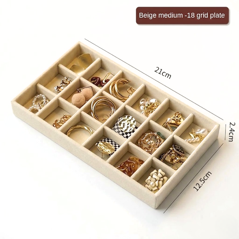 18 Grid Wooden Jewelry Storage Tray Drawer Style Organizer Partitioned Ring Earring Holder