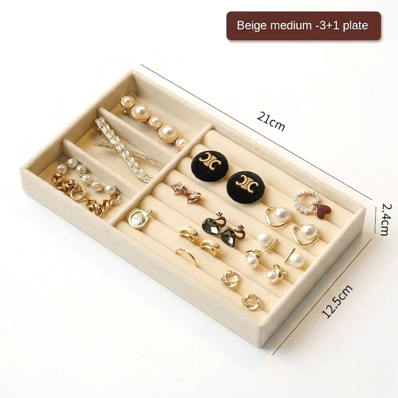3+1 Wooden Jewelry Storage Tray Drawer Style Organizer Partitioned Ring Earring Holder