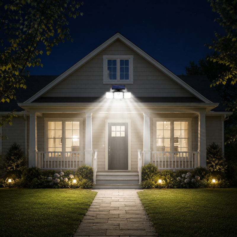 Solar Powered LED Security Light with Motion Sensor Adjustable Panels IP65 Waterproof 122 LED