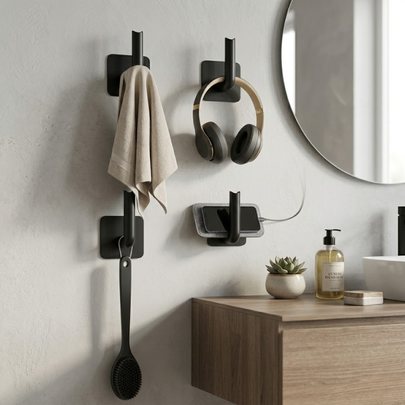 4 Piece Adhesive Wall Hooks No Drill Strong Paste Hook Storage Rack