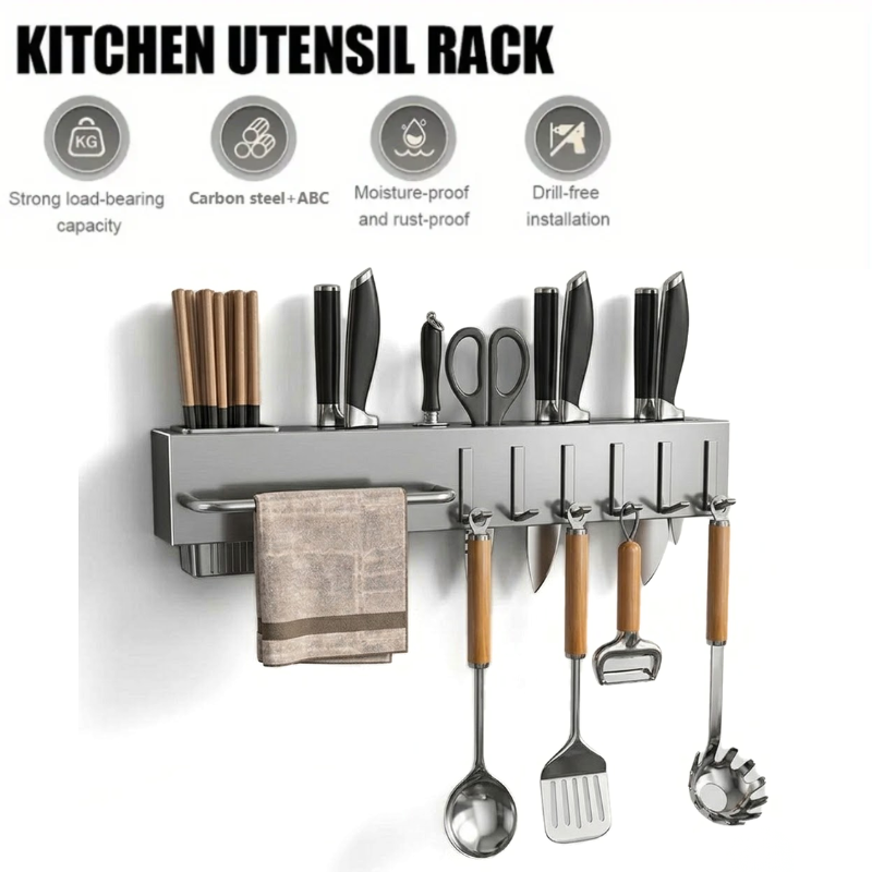 40CM Wall Mounted Kitchen Storage Rack Knife Holder Pot Lid Cutting Board Organizer