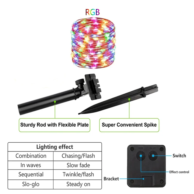 1 Piece 102m 1000 LED Solar Fairy String Lights Multicolor Waterproof Outdoor Garden Party Lights