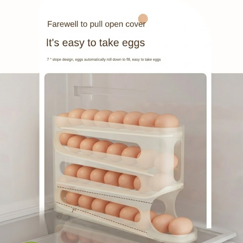 4 Layer Transparent Egg Storage Box Automatic Rolling Refrigerator Organizer Rack