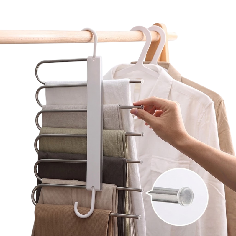 1 Piece 6 Layer Gray Folding Pants Hanger Space Saving Clothes Storage Rack