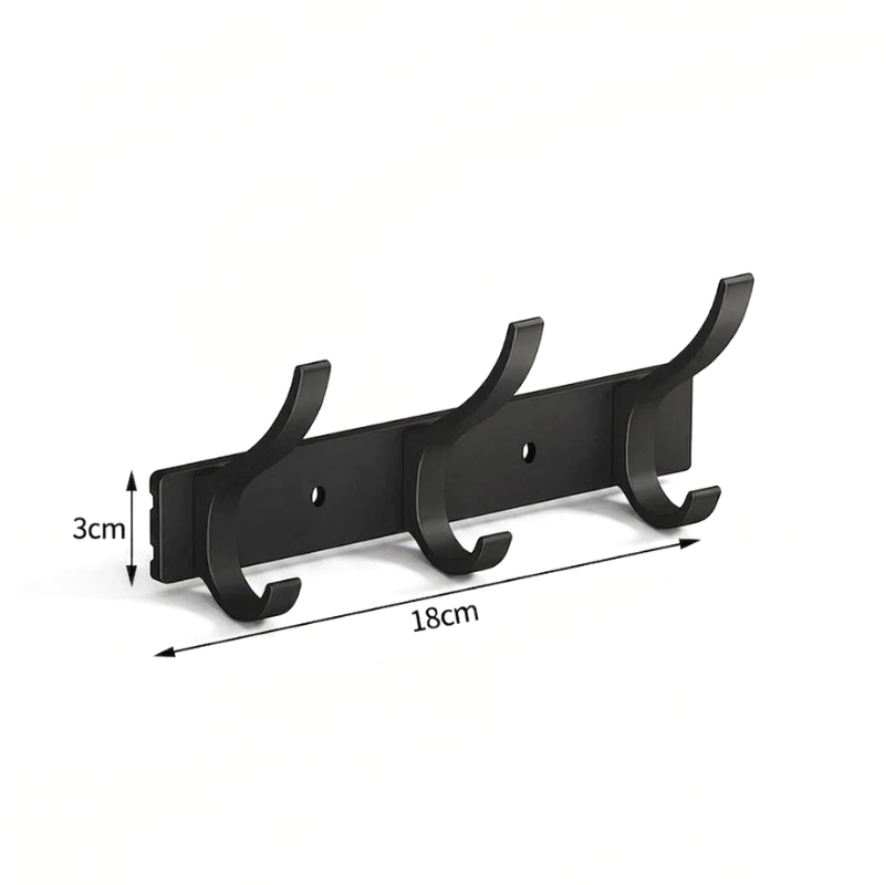 3 Hook Wall Mounted Coat Hook Rack Aluminum Towel Hanger Black
