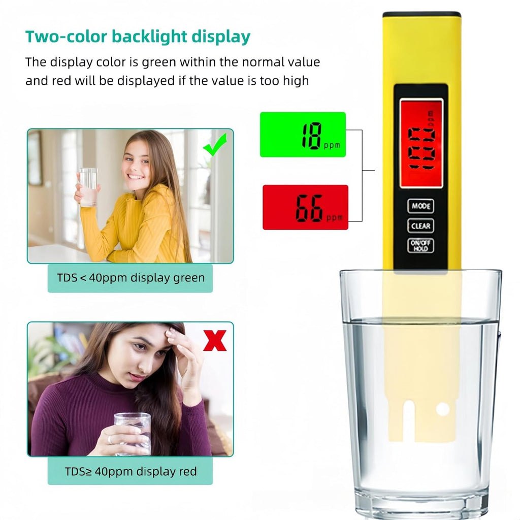 4 in 1 Digital Water Tester Yellow TDS EC Temperature Meter with LCD